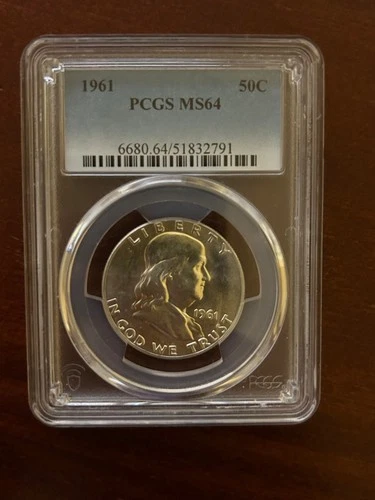 Franklin Half Dollar - 90% SILVER - 1961P - Graded - PCGS - MS64