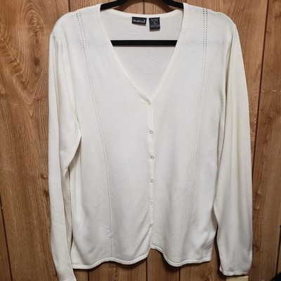 White Button Up Cardigan North Crest XL (18) Pointell Stripes In Front Cabincore
