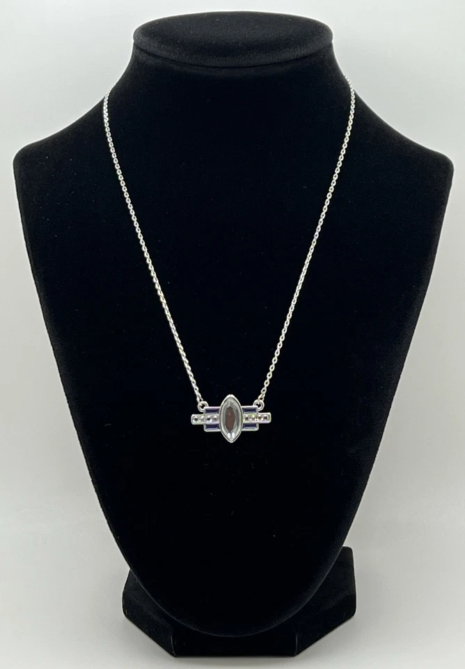 Lia Sophia Clear Rhinestone & Blue Pendant Necklace Gift Women Party Jewelry EUC - Image 2 of 4