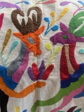 OTOMI PUEBLA MEXICO EMBROIDERY TEXTILE, Colorful Deer, 17.” X 14.5”, Authentic