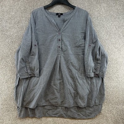 Ellos Women's Blouse Size 5X Blue White Striped Long Sleeve V-Neck Front Button