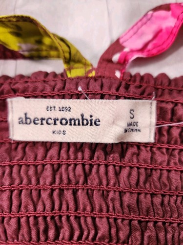 New Abercrombie Girls Dress S Smocked Maroon Pink Floral Sundress Cotton Nwt - Picture 7 of 8
