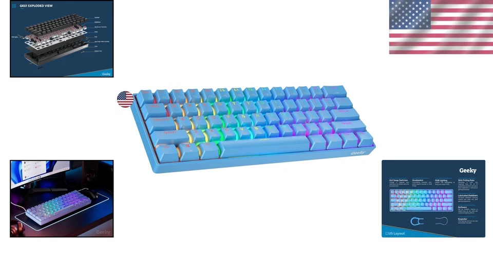 Gaming-Ready GK61 60% Keyboard - 61 Keys, RGB Backlighting & Speed Switches - Image 2 of 4