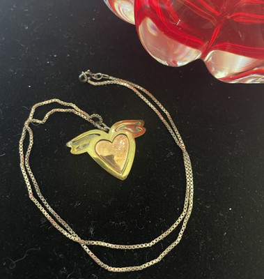 FAR FETCHED signed Heart with Wings Pendant on Chain Necklace. Gift box