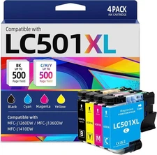 LC501 LC501XL Ink Cartridges for Brother Printer Compatible for MFC-J1360DW