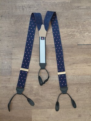 ALBERT THURSTON LONDON BRACES BLUE BUTTON ENGLAND LONDON ELASTIC SUSPENDERS DOT