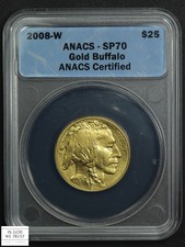 2008 W Burnished 1/2 Oz Gold $25 Twenty Five Dollar American Buffalo ANACS SP 70