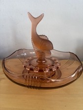 Antique Art Deco Joseph Inwald Glass centre piece Float Bowl Salmon Pink