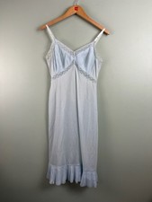 VTG Vanity Fair Mid Length Blue Satin Slip Dress Nylon Nightgown Women's Sz 34