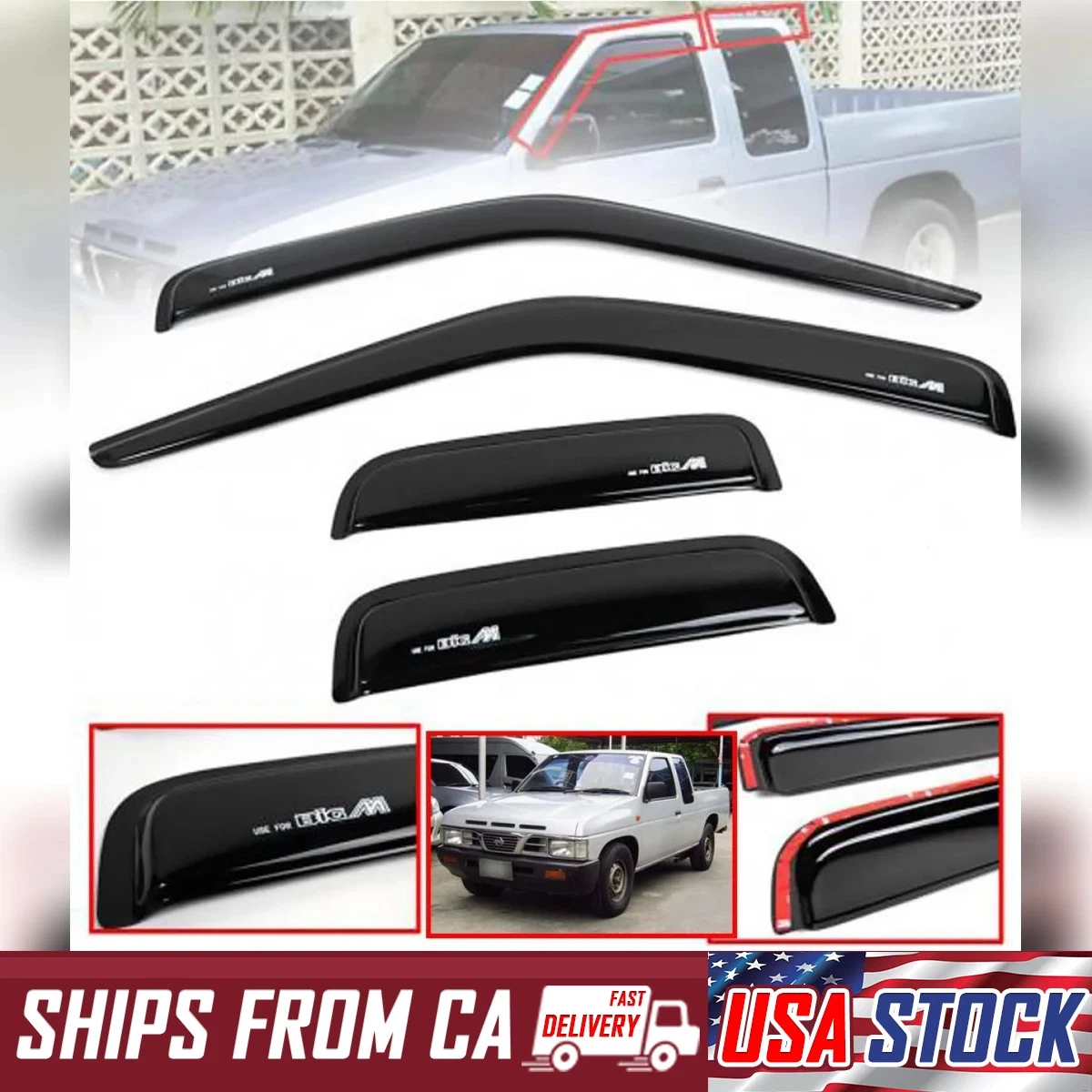 In-Channel Rain Guards Vent Visors For 86.5-97 Nissan Hardbody Pickup Truck – Auto Ventshade (AVS) – Gloss Black