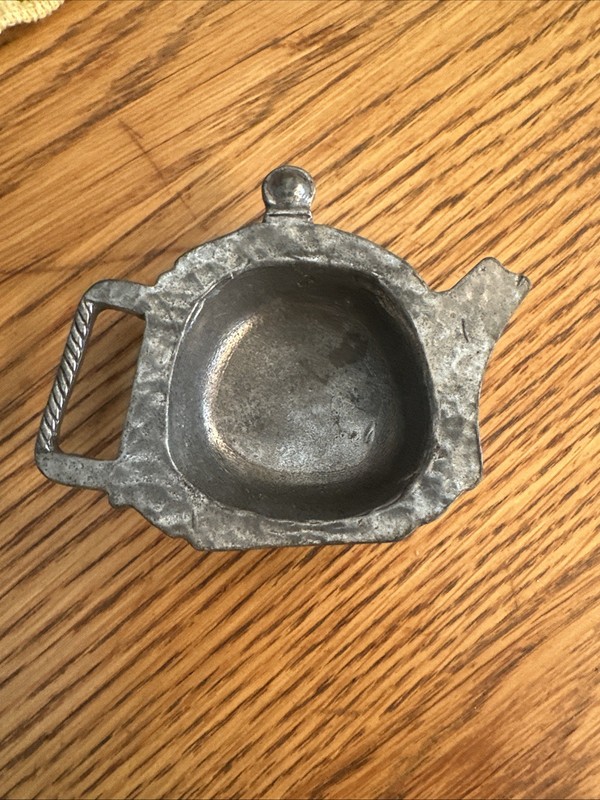 Vintage 90’s TW Pewter Tea Pot Tea Bag Holder Trinket Dish Silver 4" x 3"