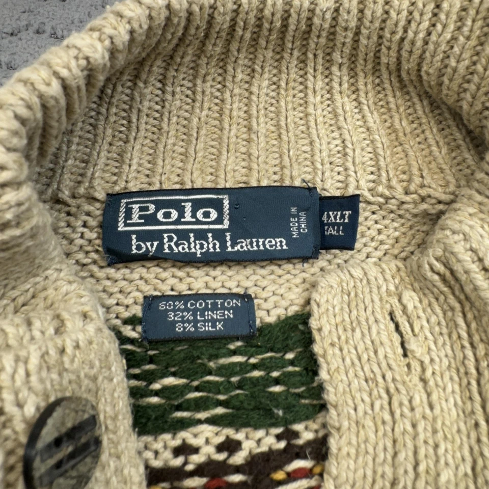 Polo Ralph Lauren Sweater Men 4XLT Tall Beige Snowflake Holiday Linen Blend Knit - Image 3 of 4