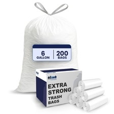 Plasticplace 6 Gallon Drawstring Trash Bags - White, Case of 200 Bags
