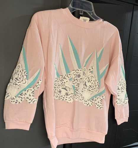 VTG Scoop Brand 80’s Pink Tiger Animal Sweatshirt Womens Juniors L