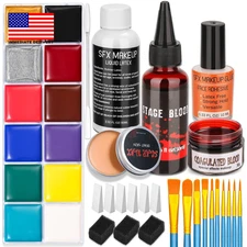 Makeup Liquid Latex SFX Kit Special Effects with Face Body Paint, Face Glue, Was