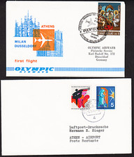 ✈ 2x OLYMPIC AIRWAYS "Athen - Düsseldorf" und zurück 1971, Erstflüge !!