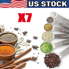 7× Measuring Cups and Spoons Set, 18/8 Stainless Steel Heavy Duty - Silver