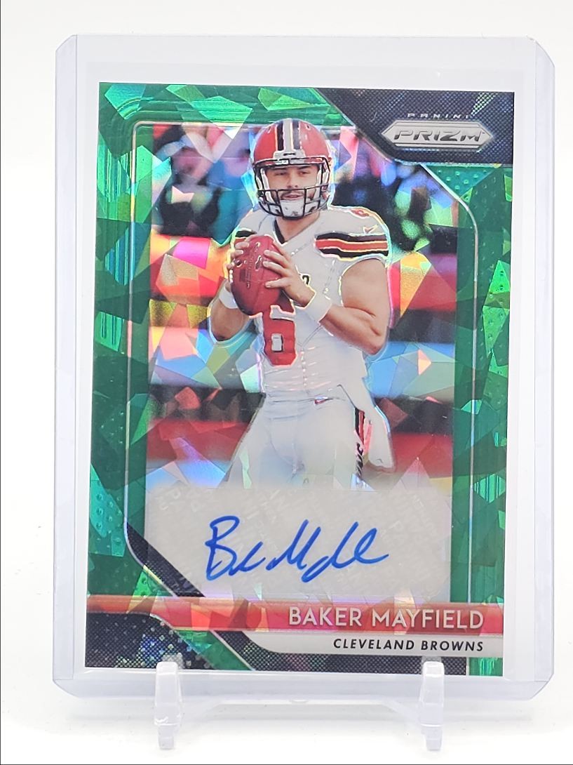 BAKER MAYFIELD 2018 PANINI PRIZM ROOKIE GREEN CRYSTAL BROWNS AUTO /75 Q6438