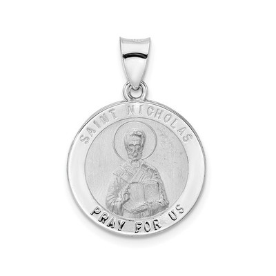 14k Weißgold Nikolaus Medaille Anhänger christlich katholisch Andachtskette