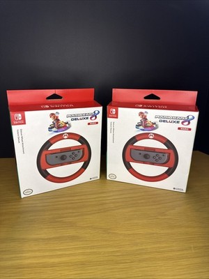 (2) Hori Mario Kart 8 Deluxe Mario Steering Wheel Nintendo Switch Joy-Con