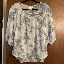 Lauren Conrad Women’s Top Floral Sheer Green Balloon Sleeve Blouse Size S