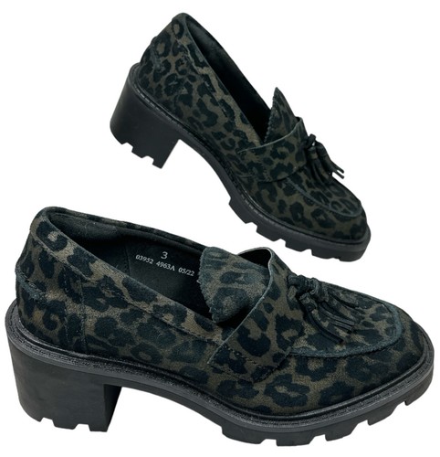 M&S Insolia Heels Loafers Shoes, Khaki Leopard Print, Suede, Tassels, Women UK 3 - Picture 2 of 12