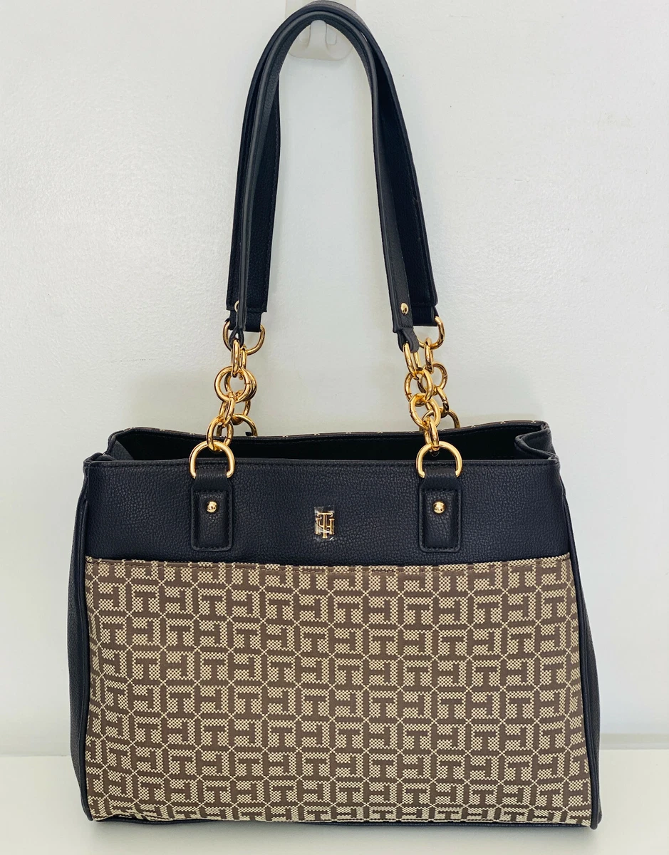 NEW TOMMY HILFIGER BROWN MEDIUM LARGE SATCHEL SHOPPER TOTE BAG PURSE 98 SALE
