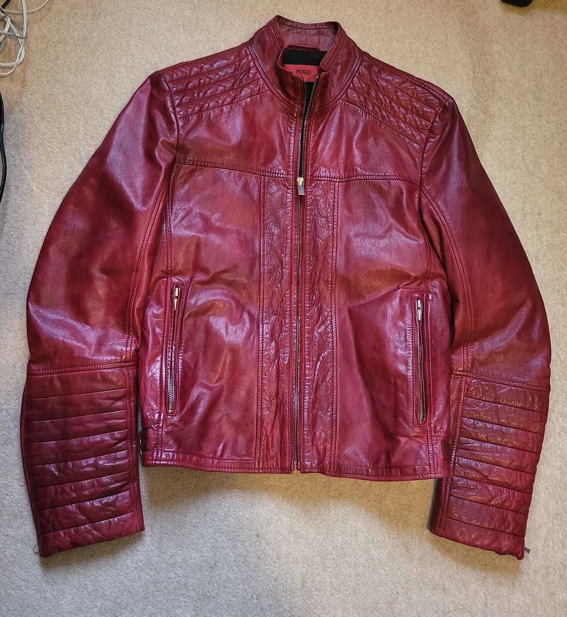 Hugo boss red leather jacket outlet