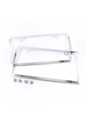 2PCS SLIM CHROME STAINLESS STEEL LICENSE PLATE FRAME SCREW CAP /SLIM 2 HOLE CF-2
