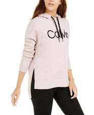 Calvin Klein Performance Velvet-Logo High-Low Hoodie Pink S NWT! $59.50