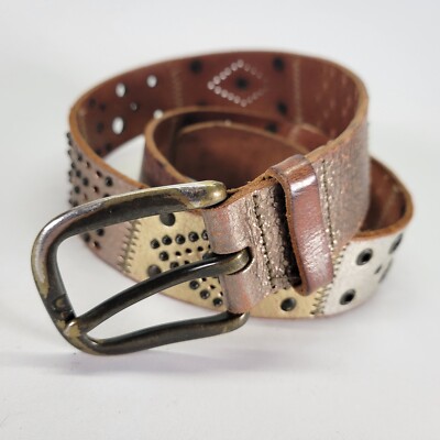 Western BOHO Belt Leather Concho Studs Studded Grommets Brown No Boundaries Women main image 2