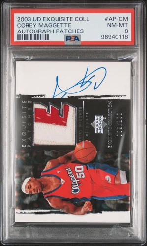 2003 UD Exquisite Collection Corey Maggette Auto Jersey Patch /100 PSA 8