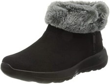 Image of SKECHERS ON THE GO JOY SAVV SIZE 2.5 BLACK LEATHER WEDGE FUR CUFF ANKLE BOOTS BN