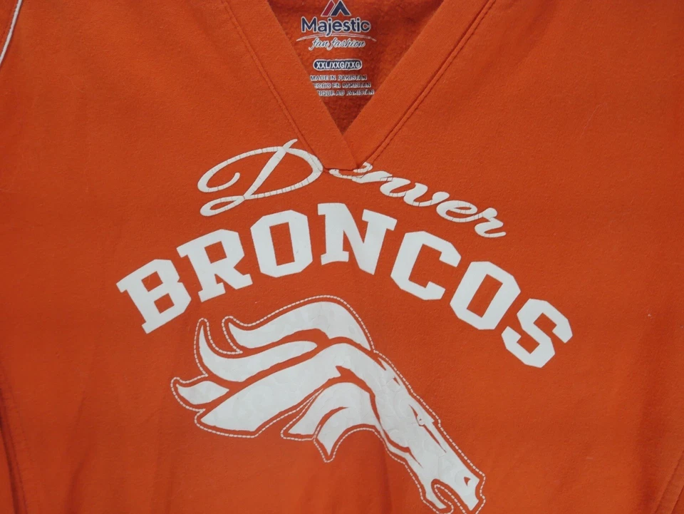 Majestic Fan Moda Naranja Denver Broncos Cuello en V Pullover Sudadera con Capucha XXL Foto 2 de 4