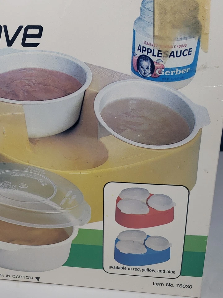 Nuevo Antiguo Stock Vintage Gerber Juego de Alimentación Microondas Amarillo en Plástico Foto 3 de 4