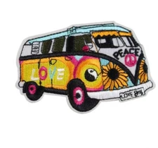 Peace And Love Bus Embroidered Patch Iron-On Hippie Van Rainbow Van 3034