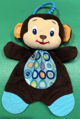 Bright Starts Plush Monkey Teether Crinkle Lovey Baby Toy Hanging  Embroidered