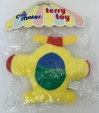 Vintage Airplane Cribmates Plush Baby Rattle Terry Cloth Yellow 5"