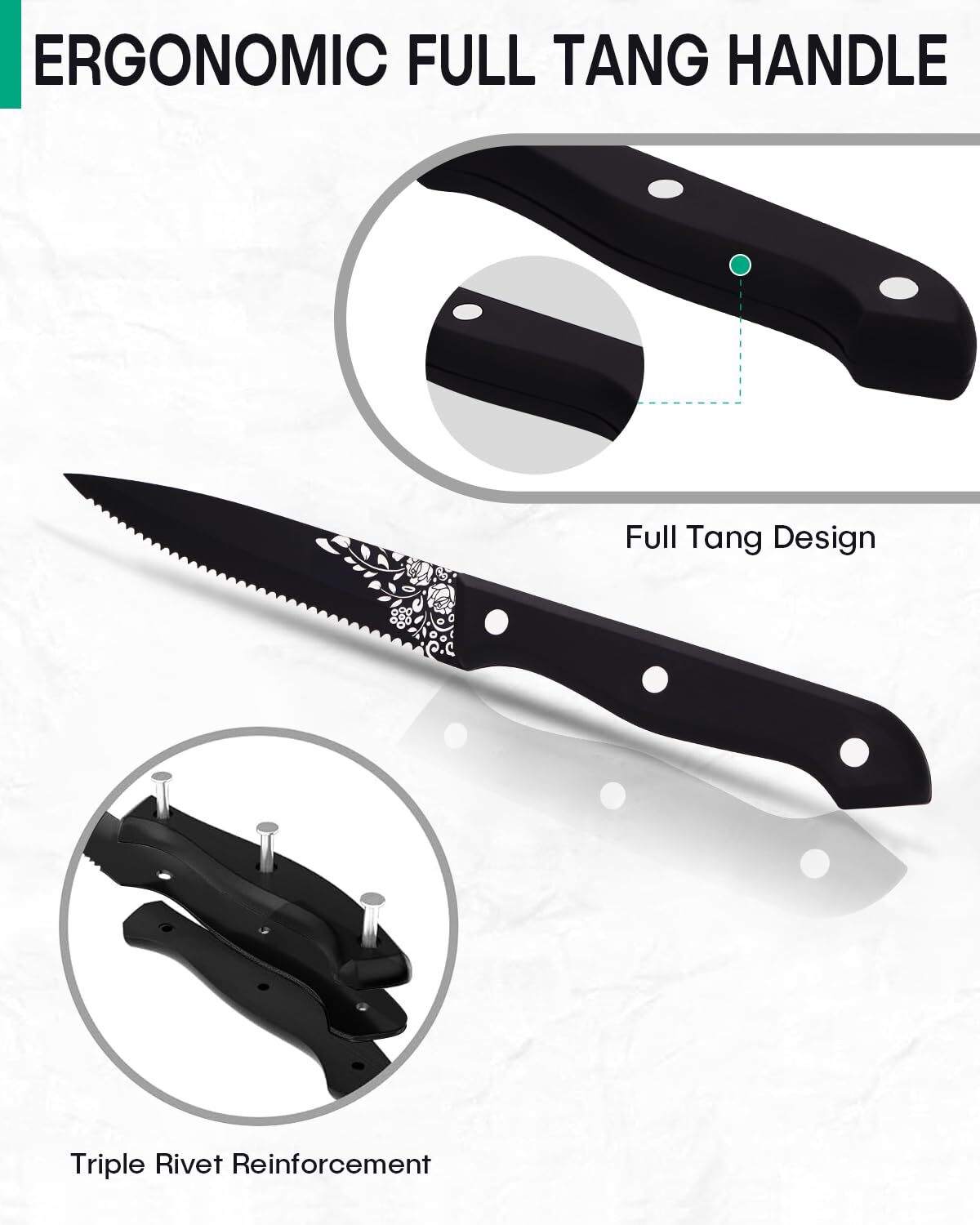8Pieces Steak Knives,Matte Black Steak Knives Set of 8,Stainless Steel