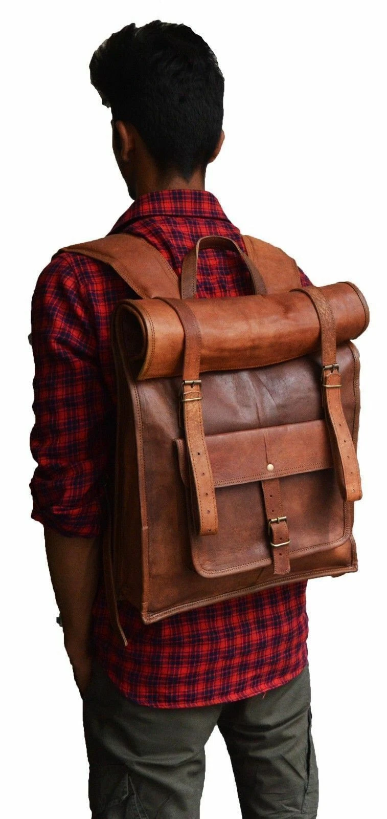 Laptop New Messenger Handmade Leather Backpack Bag Genuine Rucksack