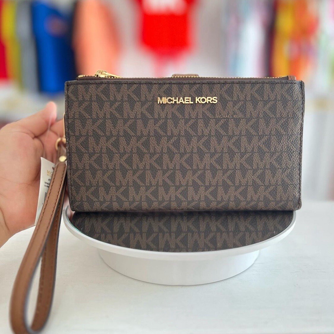 Wallet Knock Off Mk Bags Dompet MICHAEL KORS MONOGRAM BROWN PINK FLAP  BIFOLD WALLET WITH - Main Image