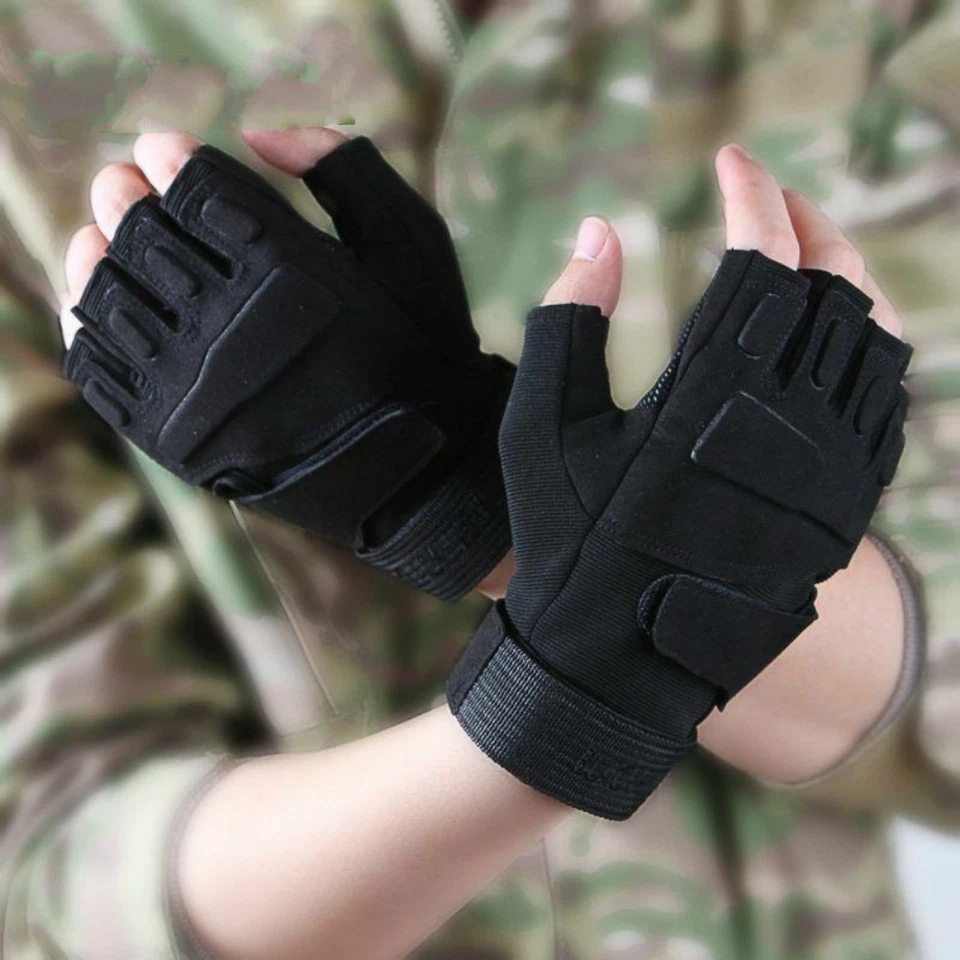 Guantes tácticos militares de medio dedo para hombre Guantes sin dedos para tiro de motocicleta Foto 2 de 4
