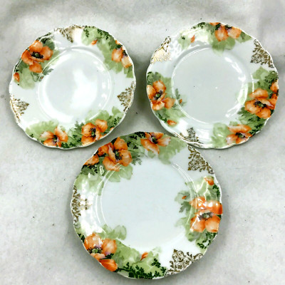 3 Vintage J&C BAVARIA Hand Painted Plates Juliett - Orange Poppies Gold Gild 6''
