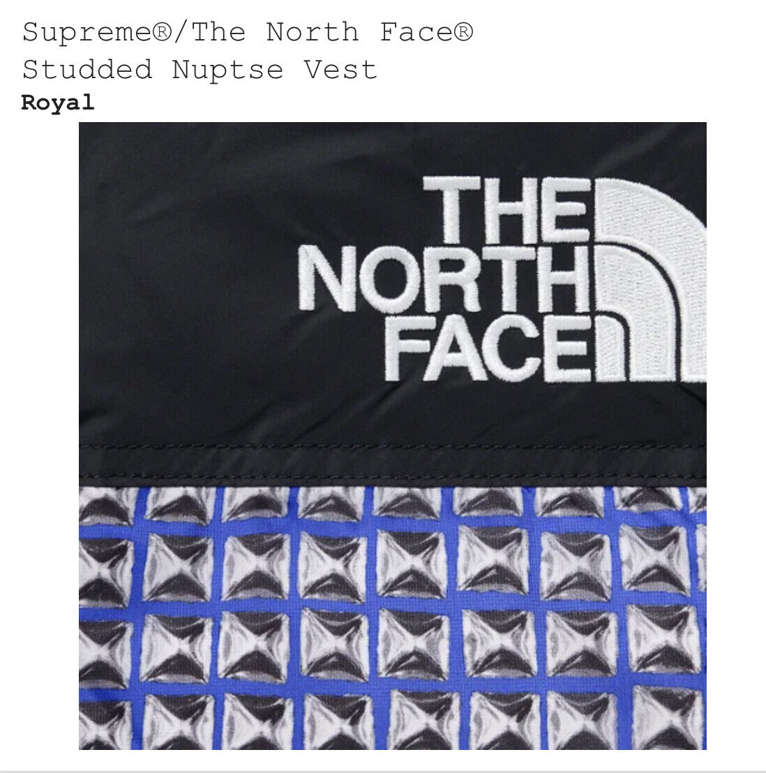 Supreme x The North Face Studded Nuptse Jacket Vest - Royal 