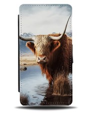 Highland Cattle Cow Flip Wallet Case Photo On Beach Scotland Cows Horns Boy CF79