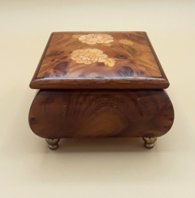 Romance by Reuge Music Box #6091 Italian Burlwood Floral Inlay