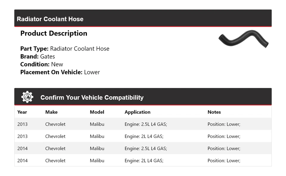 Manguera de refrigerante de radiador puertas inferiores para Chevrolet Malibu 2013-2014 Foto 2 de 3