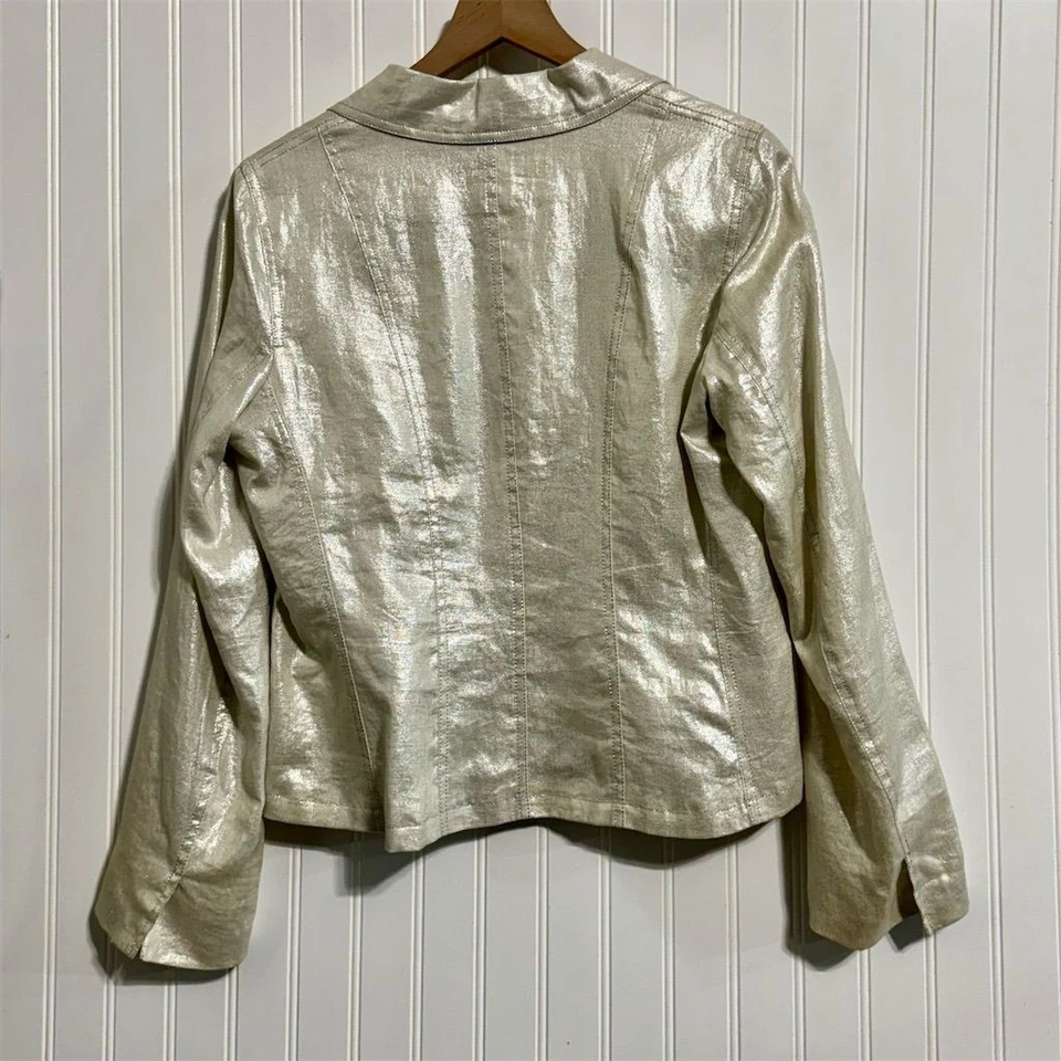 Jaqueta Blazer ICE Prata Metálica Linho Tamanho 10 Brilhante Y2K Vintage Anos 90 Glam Party - Imagem 2 de 4