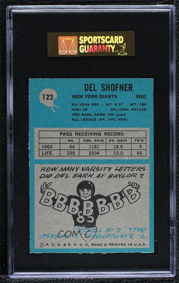 1964 Philadelphia Del Shofner #123 SGC 88 - Image 2 of 2