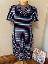 Talbots Bow Stripe Knit Dress V Neck Bow Colorful A Line Short Sleeve Size L